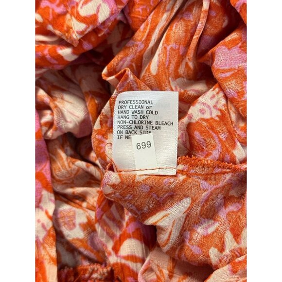 Rachel Zoe Pink Orange Floral Button Up Waist Crop Top Flounce Sleeve Blouse - Picture 5 of 10